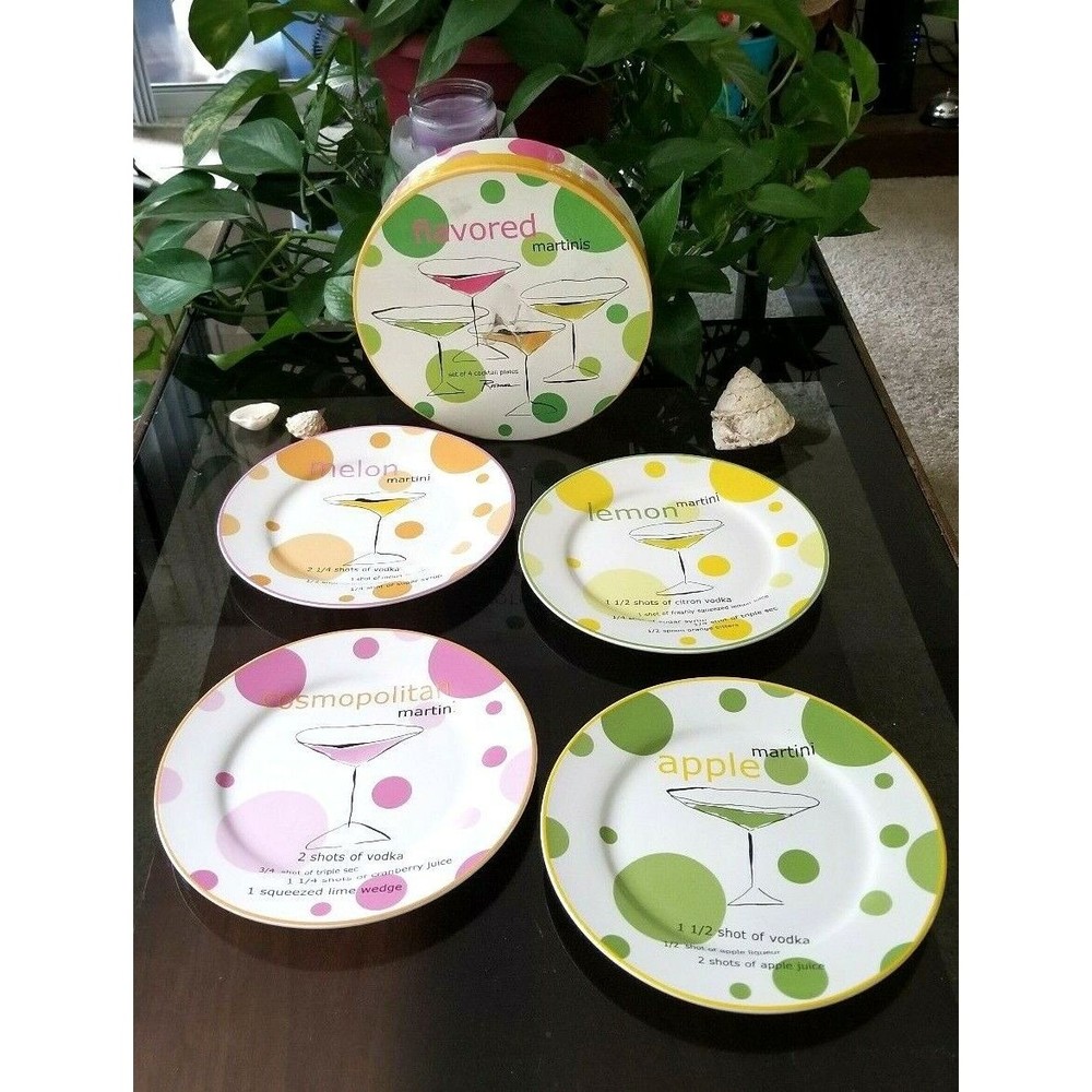 Rosanna Flavored Martinis Four 8" Cocktail Plates Box Set NOS